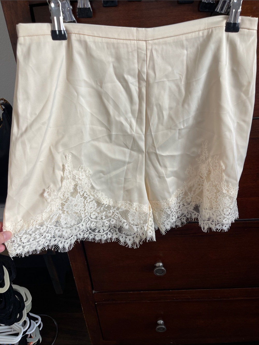 High-Waist Cream Lace-Trim Shorts
